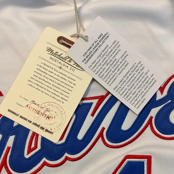 Mitchell & Ness Braves White and Blue Jersey Hank Aaron #44 Throwback - Picture 9 of 10